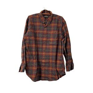 Orvis Mens Burgundy Plaid Long Sleeve Cotton Flannel Button Shirt Size XLarge